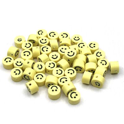 Polymer Clay Beads Flat Round 5x3mm (50) Yellow Smiley Face