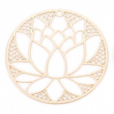 Cast Metal Charm Filigree Stamping Iron Style 018 Lotus Circle 30mm (2) KC Plated