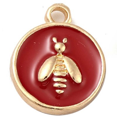 Cast Metal Charms Bee Coin Enamel 14x11mm (10) Red Gold