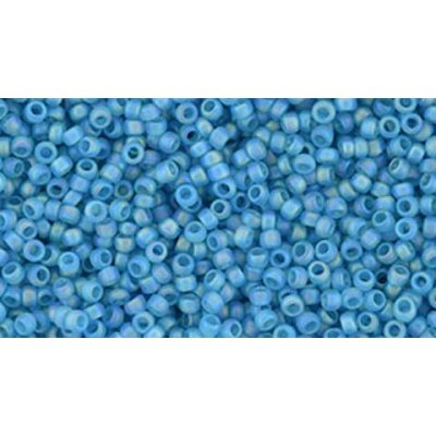 Japanese Toho Seed Beads Tube Round 15/0 Transparent-Rainbow Frosted Dk Aquamarine TR-15-163BF