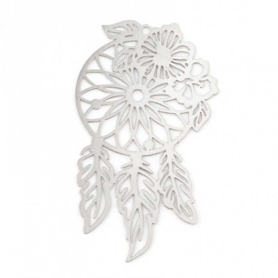Cast Metal Charm Filigree Stamping Iron Style 017 Dreamcatcher 45x26mm (2) Silver