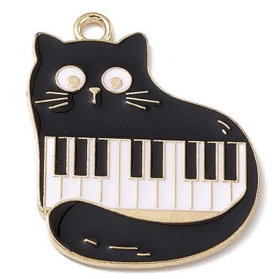Cast Metal Charm Cat Enamel 11 Keyboard 28x22mm (1) Gold