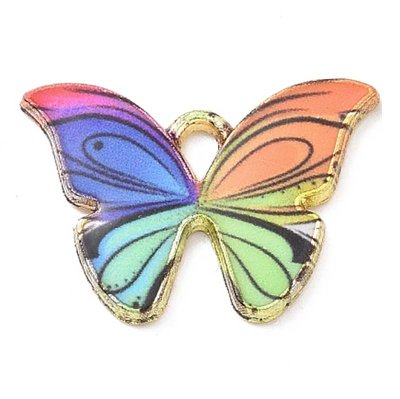 Cast Metal Charm Butterfly Enamel 21x15mm (1) Rainbow - Gold