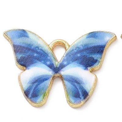 Cast Metal Charm Butterfly Enamel 21x15mm (1) Blue White - Gold