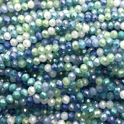 Imperial Crystal Bead Rondelle 3x4mm (130) Blue Aqua Tuquoise Mix