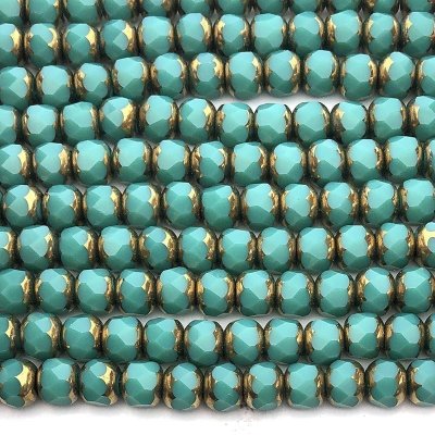 Glass Beads Cathedral Rondelle 7x6mm (55) Electroplated Turquoise Green Gold