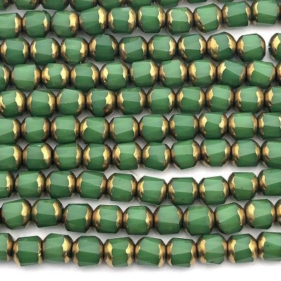 Glass Beads Cathedral Rondelle 5.5mm (65) Electroplated Green Gold