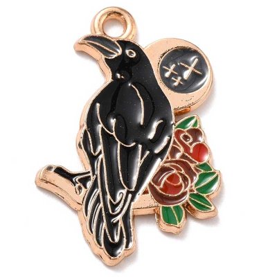 Cast Metal Charm Mystical Crow Style 05 Red Rose 26x17mm (1) Light Gold