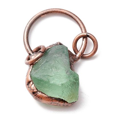 Gemstone Pendant Brass Statement 11 Fluorite Green Simple (1) Red Copper