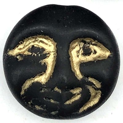 Czech Glass Beads Moon Face 13mm (10) Jet Black Opaque Matte w/ Gold Wash