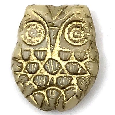 Czech Glass Beads Owl Horned 18x15mm (1)  Ivory Opaque w/ Gold Wash