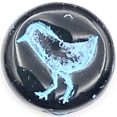 Czech Glass Beads Coin w/Bird 12mm (10) Jet Black Opaque w/Turquoise Wash