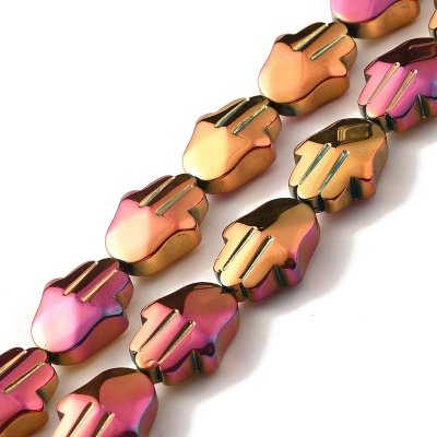 Glass Beads Hand Hamsa 17x13mm (38) Electroplated Metallic Rose Gold