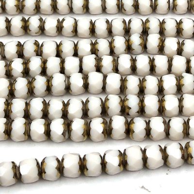 Glass Beads Cathedral Rondelle 7x6mm (55) Electroplated Linen Cream Gold