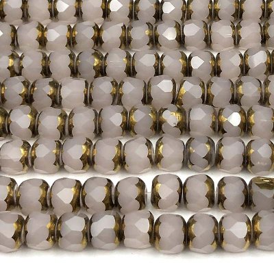 Glass Beads Cathedral Rondelle 7x6mm (55) Electroplated Thistle Opal Gold