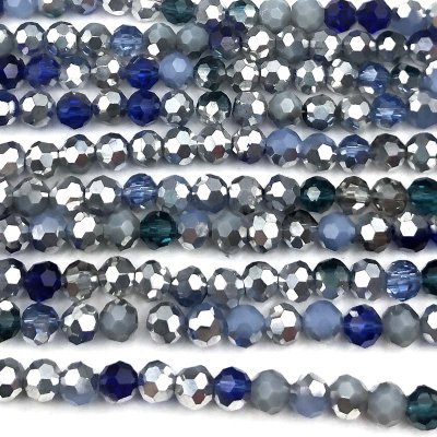 Imperial Crystal Bead Round 6x5mm (90) Electroplated Metallic Silver Blue Mix
