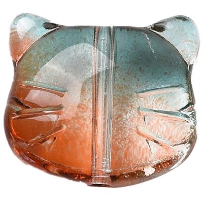 Glass Beads Cat Head 12x14mm (10) Dual Peach Teal