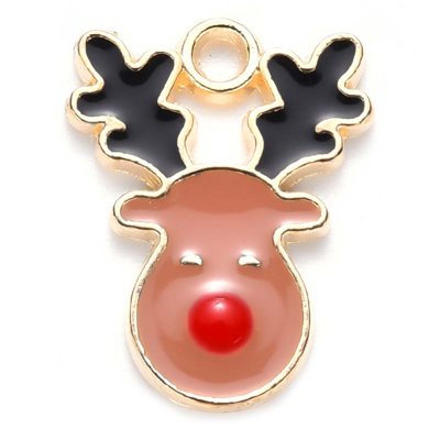 Cast Metal Charm Christmas Reindeer Small 17x13mm (10) Brown Gold