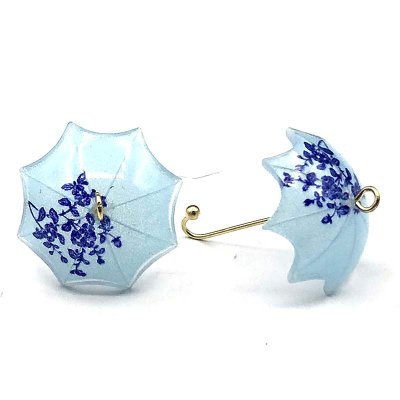 Resin Charm Umbrella 21x19mm (2) Floral Blue