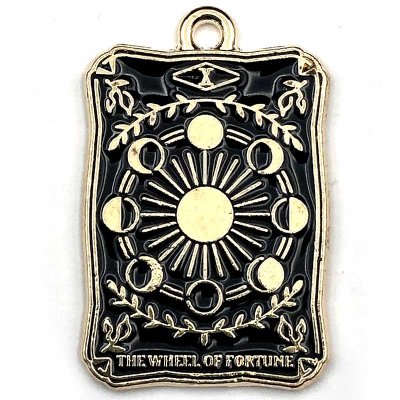 Cast Metal Charm Tarot Style D 28x18mm (1) The Wheel Of Fortune Black Gold