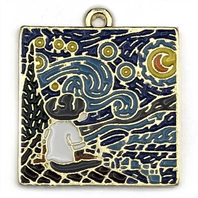 Cast Metal Charm Painting 02 28x25mm (1) Blue Gold