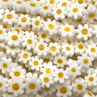 Millefiori Glass Beads Flowers 8mm (45) White & Yellow