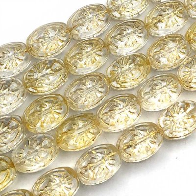 Glass Beads Oval Pressed Embossed 11x8mm (30) Clear