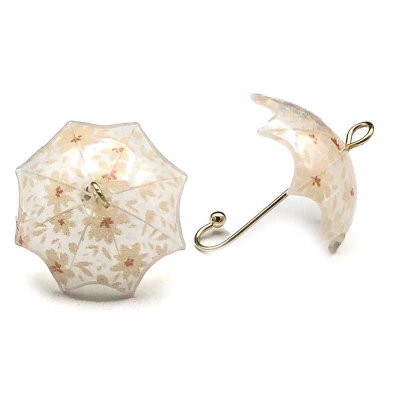 Resin Charm Umbrella 21x19mm (2) Floral Clear White
