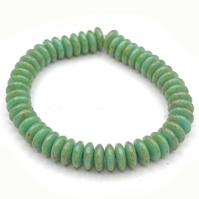 Czech Glass Beads Pressed Disc Spacer 6mm (50) Turquoise Opaque w/ Picasso Finish