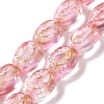 Glass Beads Oval Pressed Embossed 11x8mm (30) Pink