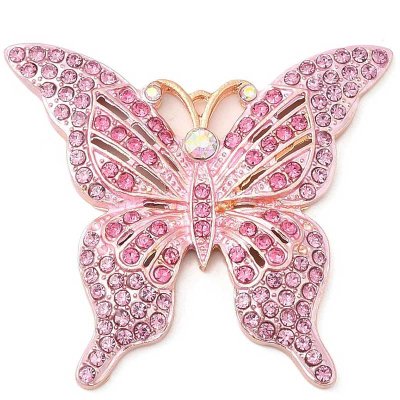 Cast Metal Pendant Butterfly Rhinestone 45x49mm (1) Pink