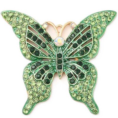 Cast Metal Pendant Butterfly Rhinestone 45x49mm (1) Emerald