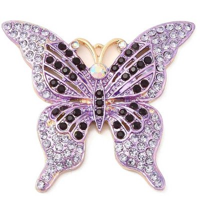 Cast Metal Pendant Butterfly Rhinestone 45x49mm (1) Purple