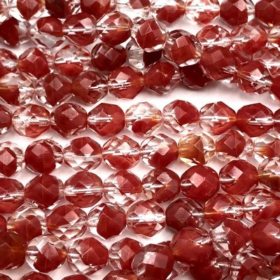 Czech Faceted Round Firepolished Glass Beads 8mm (25) Crystal/Red