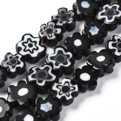 Millefiori Glass Beads Flowers 6mm (55) Black & White