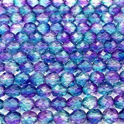 Czech Faceted Round Firepolished Glass Beads 8mm (25) Dual Coated - Purple/Blue