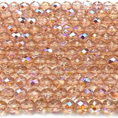 Czech Faceted Round Firepolished Glass Beads 8mm (25) Rosaline AB