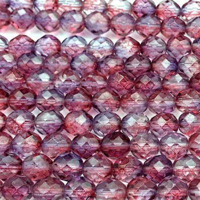 Czech Faceted Round Firepolished Glass Beads 8mm (25) Dual Coated - Tanzanite/Fuchsia