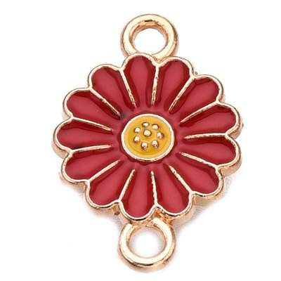 Cast Metal Charm Flower Connector Enamel 18x12mm (10) Red Gold