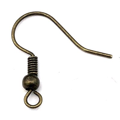Ear Wire Hook w/Ball & Coil Brass (100) Antique Bronze