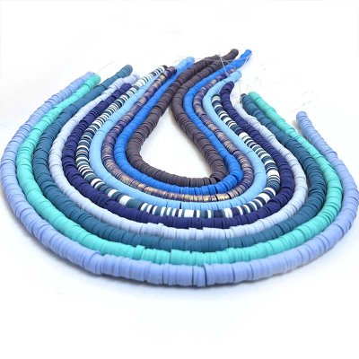 Polymer Clay Beads Heishi Discs 6x1mm Mix 03 Blue - 10 Strands