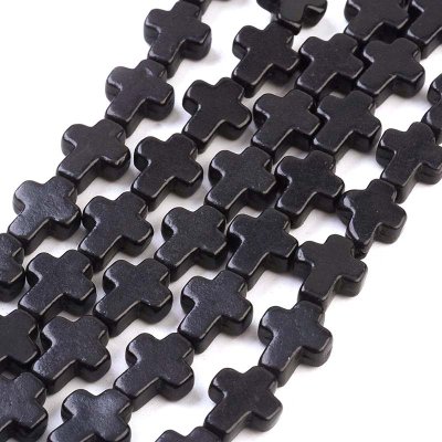 Howlite (Synthetic) Beads Cross 10x8mm (36) Black