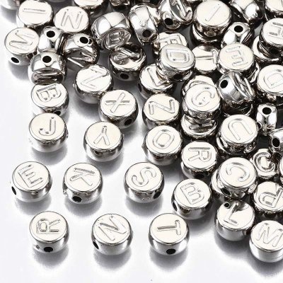 Acrylic Beads Flat Round Alphabet Letters 7mm (1000) CCB Platinum Silver