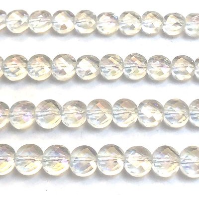Glass Beads Coin Faceted 8mm (68) Electroplated Crystal AB