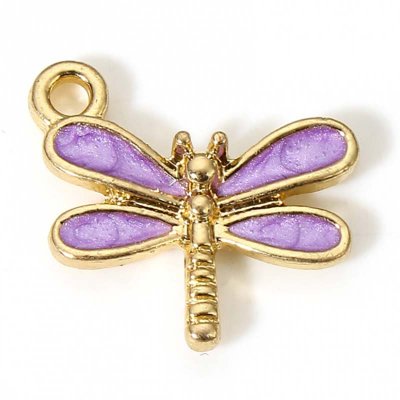 Cast Metal Charm Dragonfly 14x15mm (1) Purple Gold