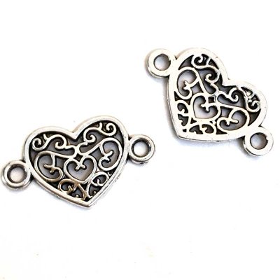 Cast Metal Charm/ Connector Heart Filigree 12x21mm (50) Antique Silver