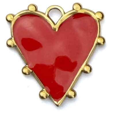 Stainless Steel Pendant Premium Collection Heart Beaded 21x20mm (1) Red 304 18K Gold