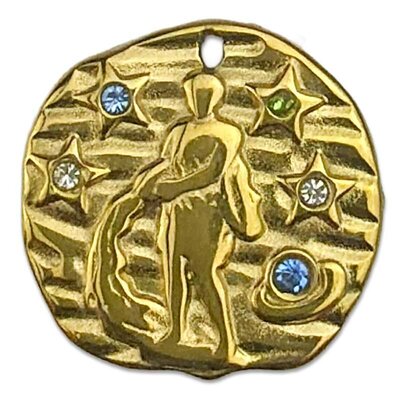 Stainless Steel Pendant Premium Collection Zodiac Amulet 18mm (1) Aquarius 304 18K Gold