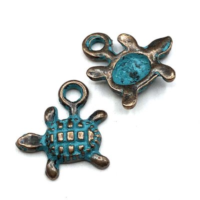 Cast Metal Charm Turtle Small 13x12mm (10) Antique Copper w/Patina