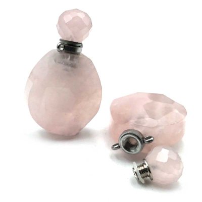 Gemstone Pendant Perfume Bottle 39mm (1) Rose Quartz - Silver